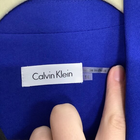Calvin Klein Blue Wrap Style Professional Blazer Dress Cap Sleeves Women 14 - Picture 5 of 7